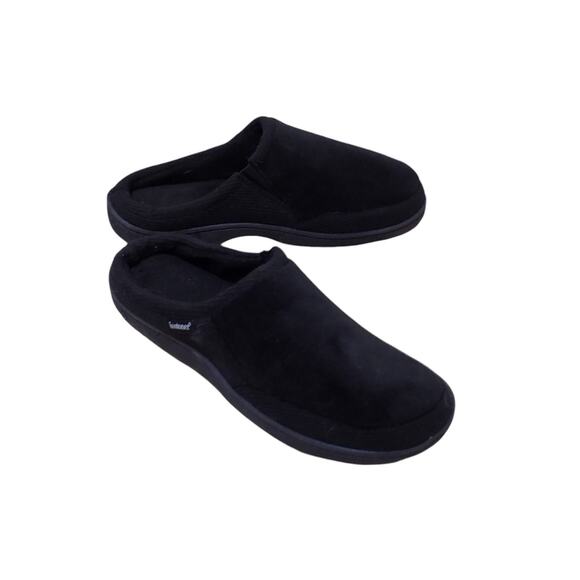 Isotoner Slippers Men 9.5 10.5‎ Black Travis Microterry Waffle Loungewear Clog - Picture 1 of 5